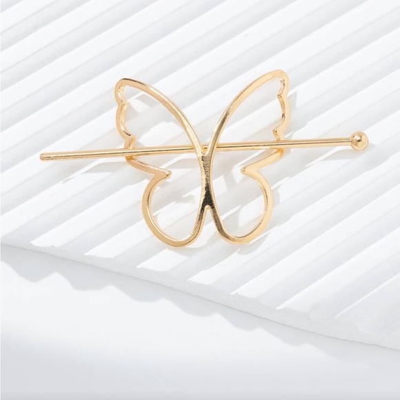 Gold Butterfly Hair Pin A1612 - Picture 3 of 4